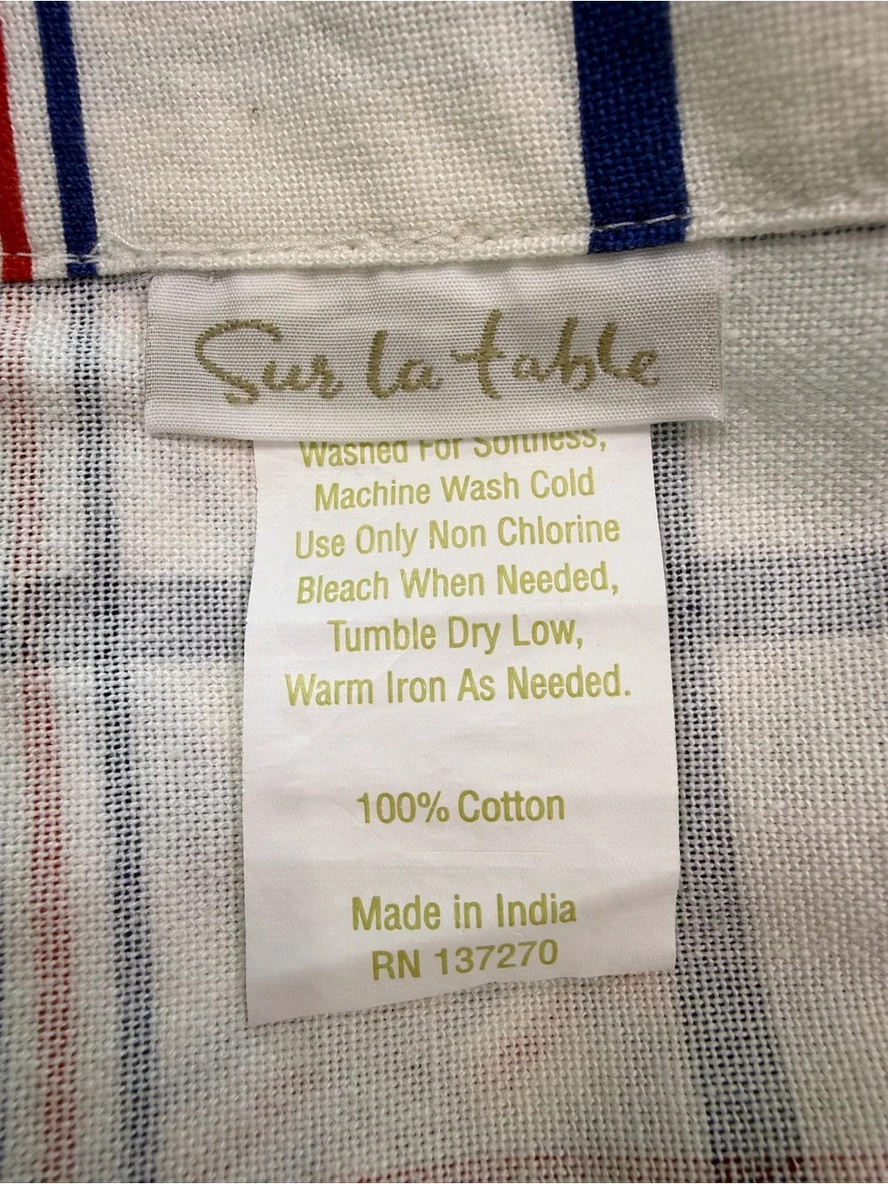 Sur La Table Fourth of July Plaid Tablecloth 120x70 w/ 8 Napkins Red White Blue